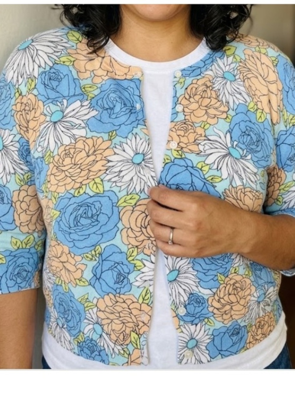 Grace Elements Floral Cropped Jacket in Blue & Peach